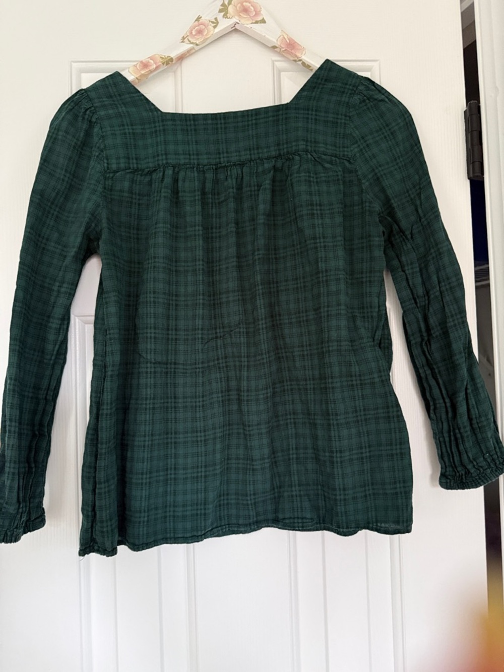Madewell Green Plaid Long-Sleeve Square-Neck Top - Picture 4 of 4